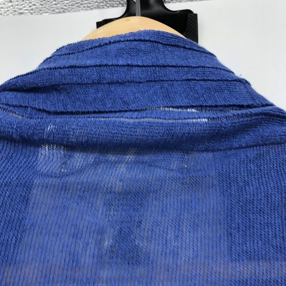 Ronit Zilkha Cobalt blue 100% Linen waterfall draped  long sleeve open cardigan - Picture 6 of 14
